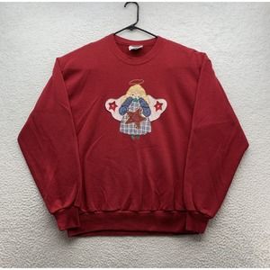 VTG‎ Christmas Sweatshirt Womens Large Red Angel Halo Ornament Holidays USA Made
